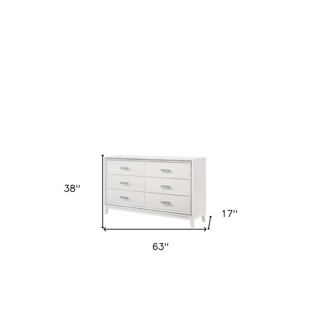 63" White Finish Manufactured Wood Six Drawer Dresser. Picture 3