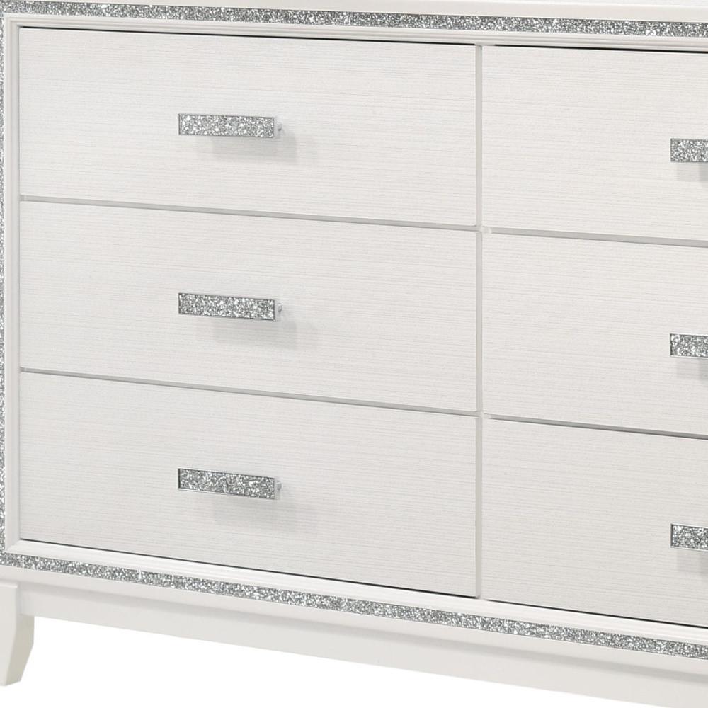 63" White Finish Manufactured Wood Six Drawer Dresser. Picture 1