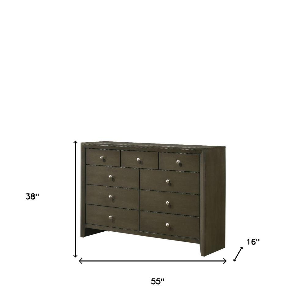 55" Gray Finish Manufactured Wood Nine Drawer Dresser. Picture 3