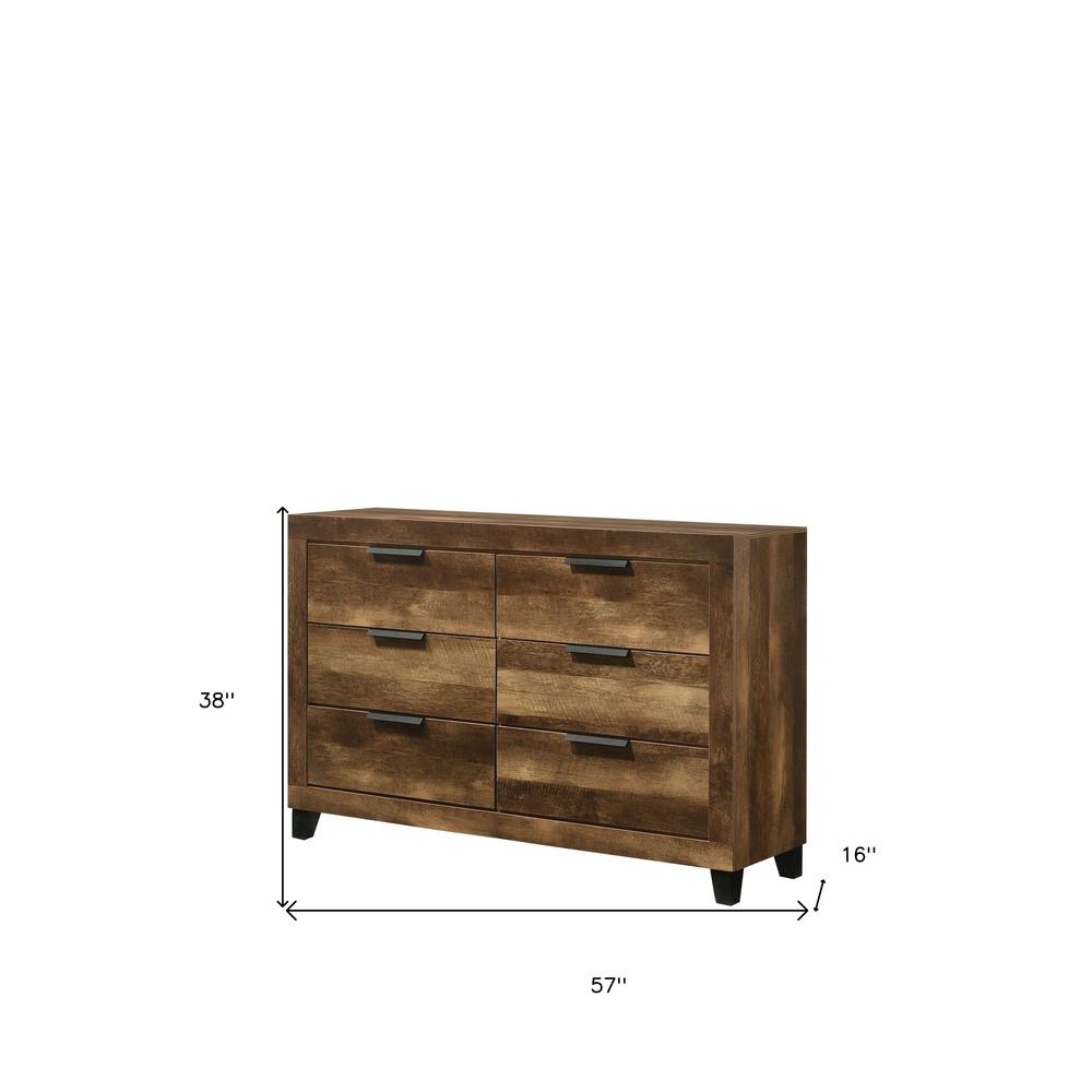 57" Rustic Oak Finish Manufactured Wood Six Drawer Dresser. Picture 3