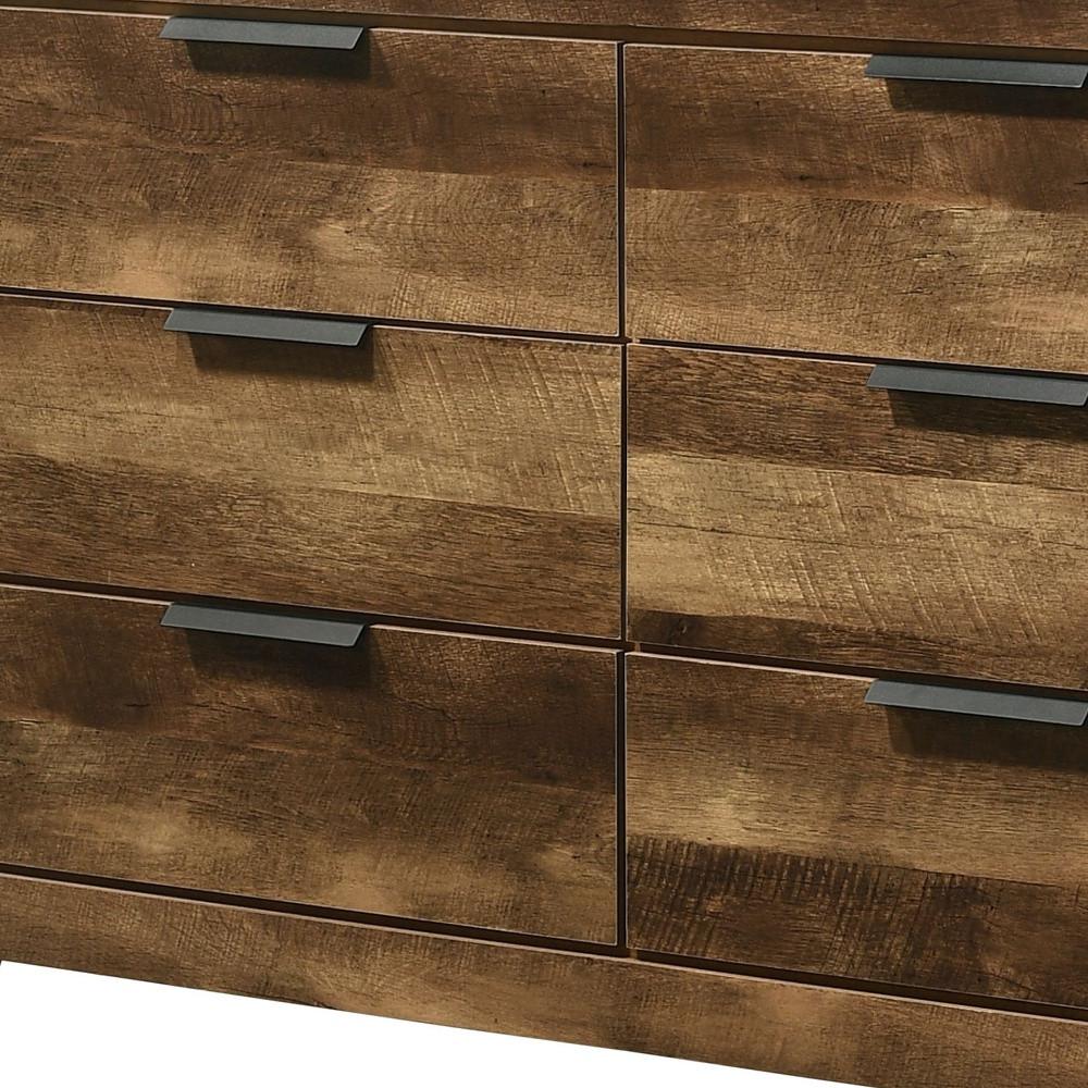 57" Rustic Oak Finish Manufactured Wood Six Drawer Dresser. Picture 1