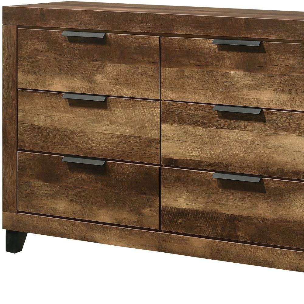 57" Rustic Oak Finish Manufactured Wood Six Drawer Dresser. Picture 2