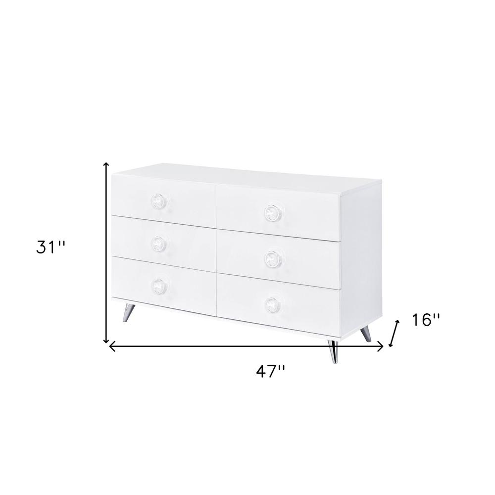 47" White Finish Manufactured Wood Six Drawer Double Dresser. Picture 6