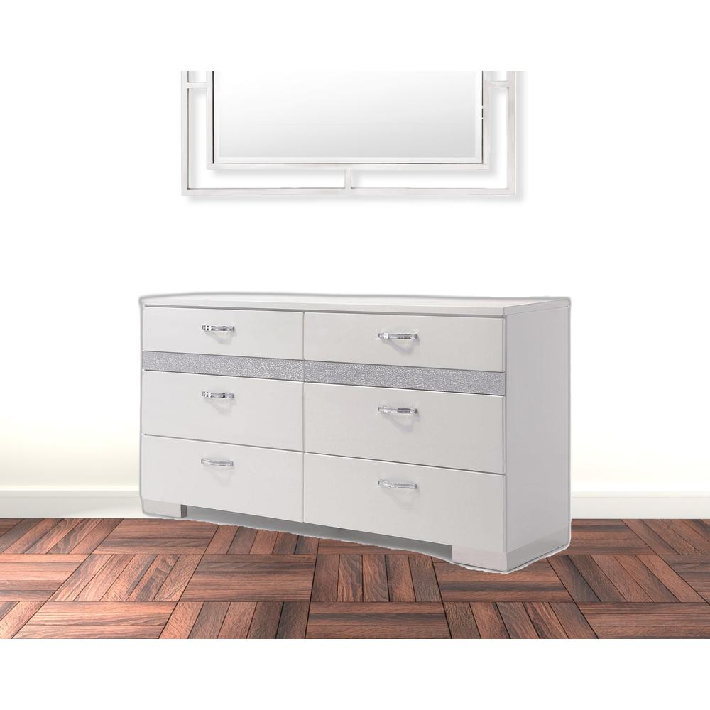63" White High Gloss Manufactured Wood Eight Drawer Double Dresser. Picture 2
