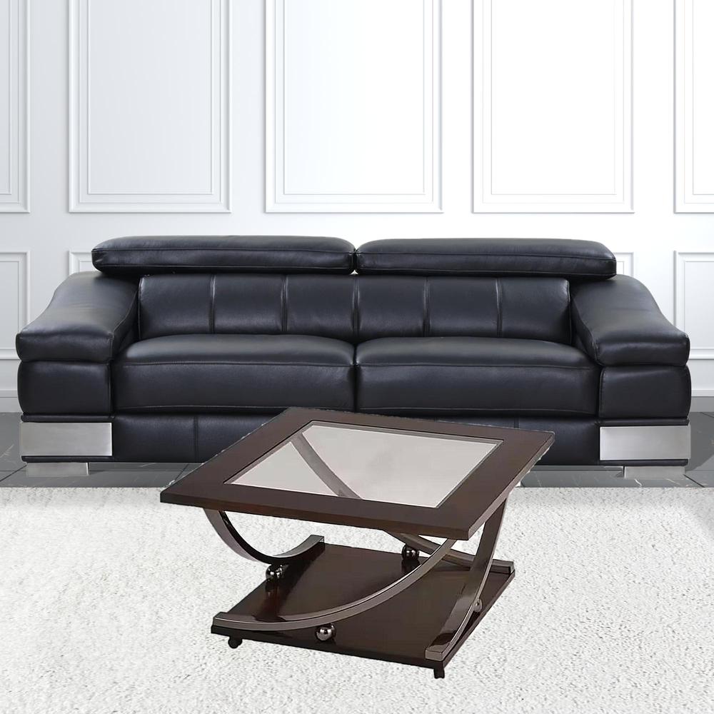 36" Black Nickel And Clear Glass Square Coffee Table With Shelf. Picture 4