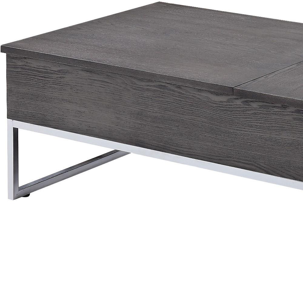 47" Chrome And Gray Oak Rectangular Lift Top Coffee Table. Picture 4
