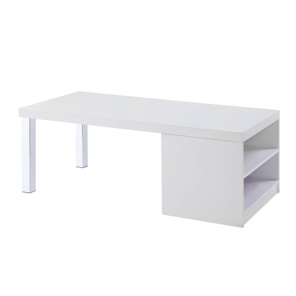 47" Chrome And White Rectangular Coffee Table With Shelf. Picture 1