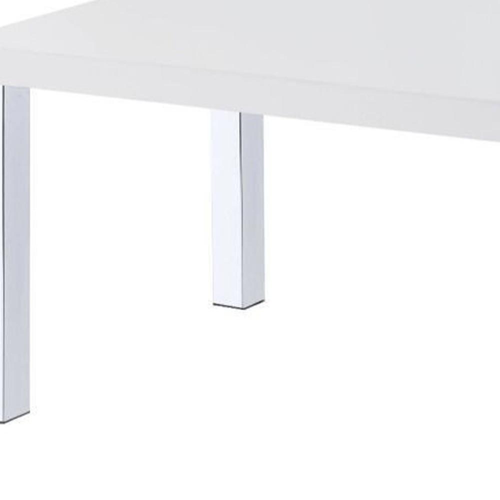 47" Chrome And White Rectangular Coffee Table With Shelf. Picture 3