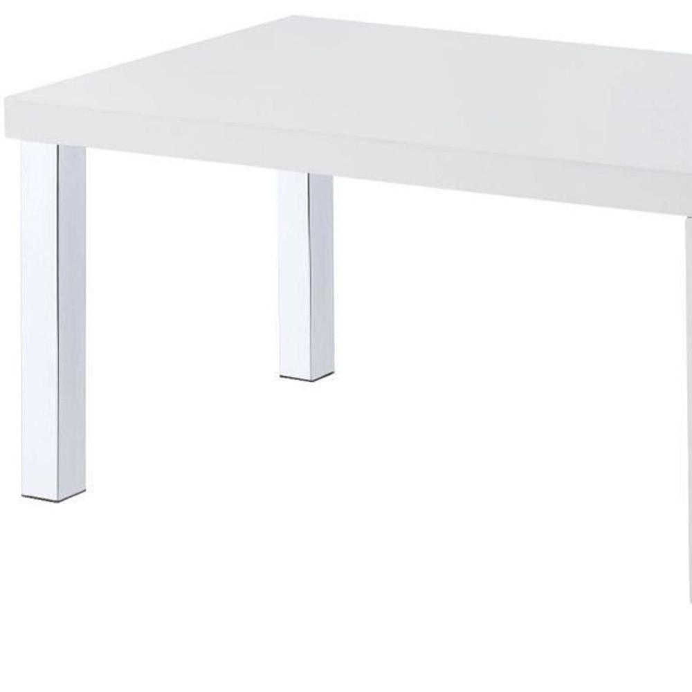 47" Chrome And White Rectangular Coffee Table With Shelf. Picture 4