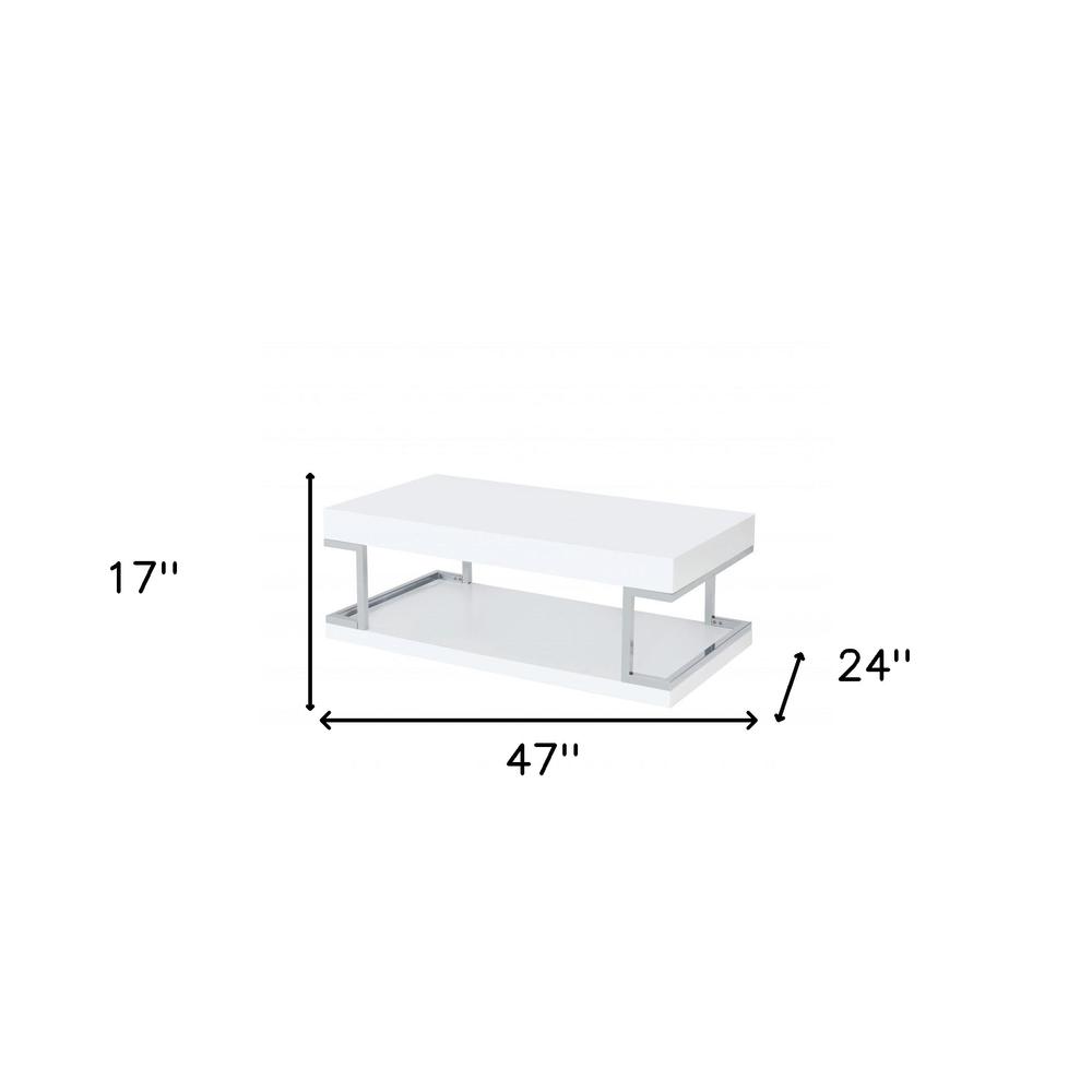47" Chrome, White High Gloss Manufactured Wood, Metal Rectangular Coffee Table. Picture 6