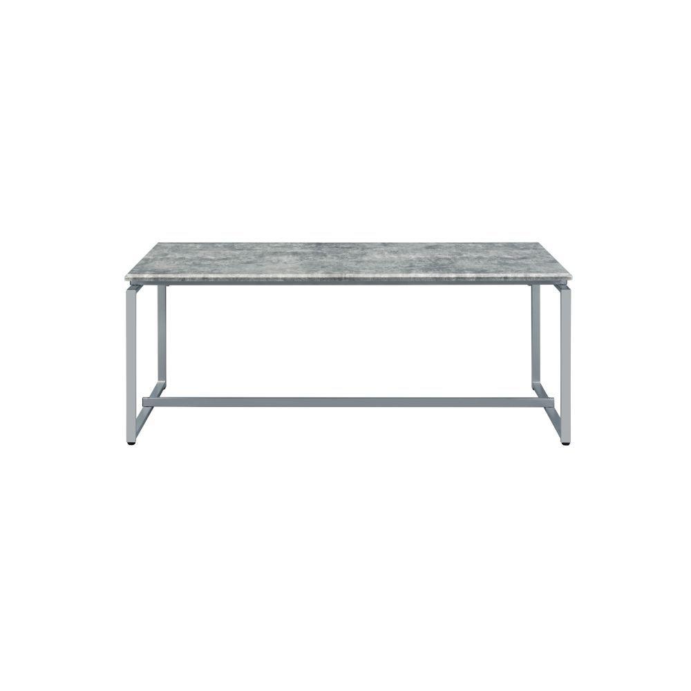 47" Silver And Faux Concrete Pvc Veneer Rectangular Coffee Table. Picture 4