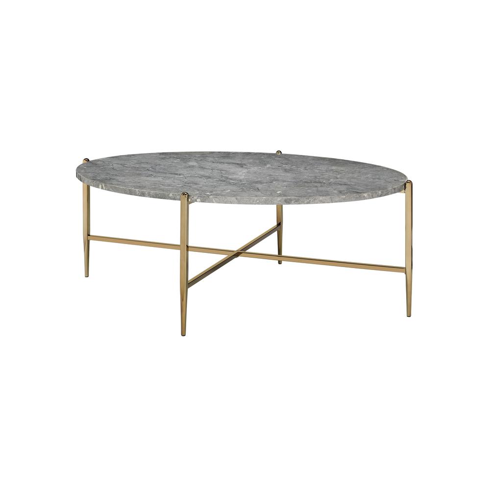 48" Champagne And Faux Marble Oval Coffee Table. Picture 1