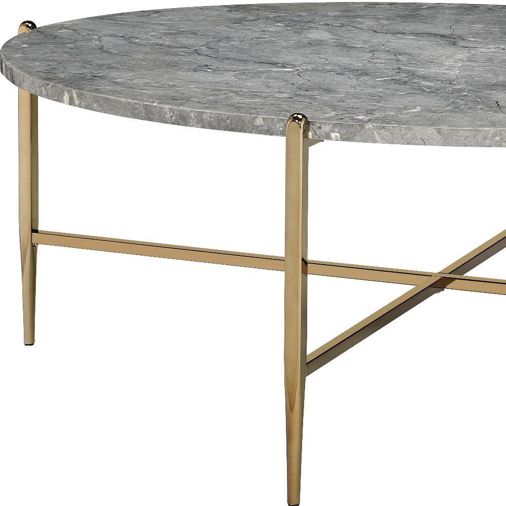 48" Champagne And Faux Marble Oval Coffee Table. Picture 4