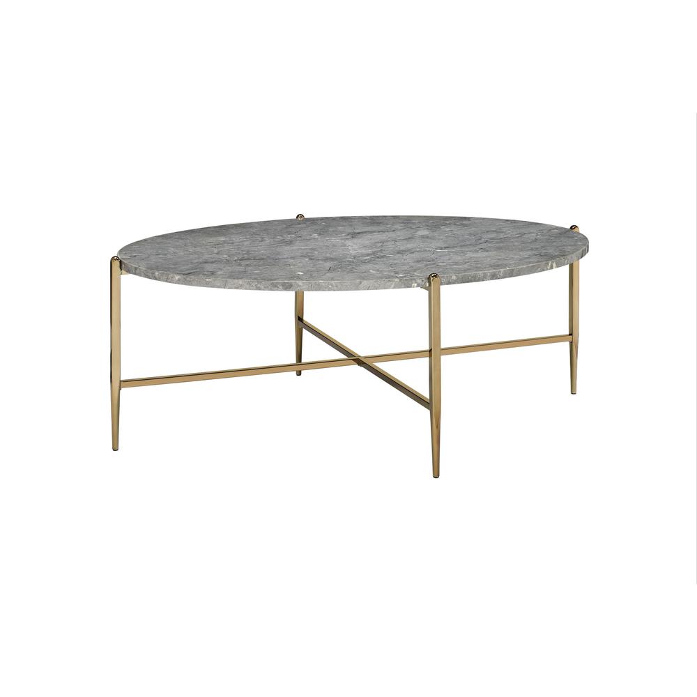 48" Champagne And Faux Marble Oval Coffee Table. Picture 2