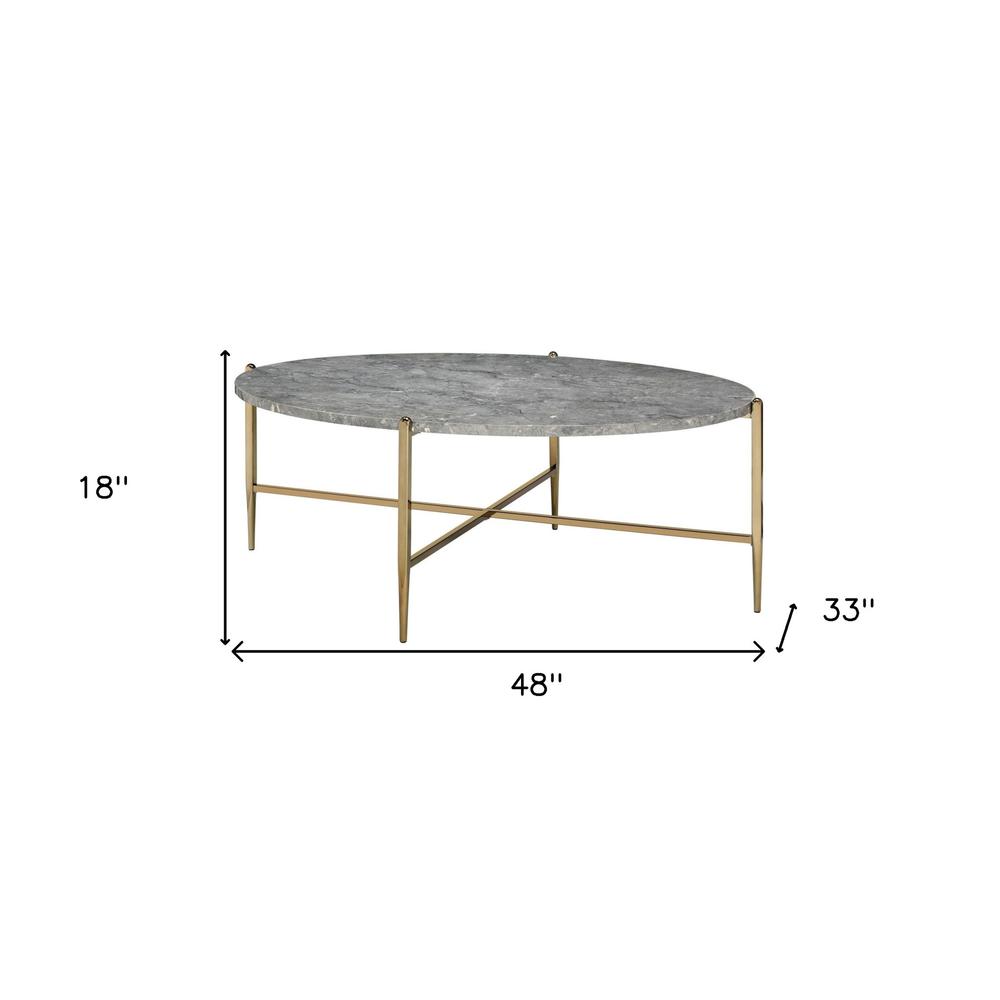 48" Champagne And Faux Marble Oval Coffee Table. Picture 5