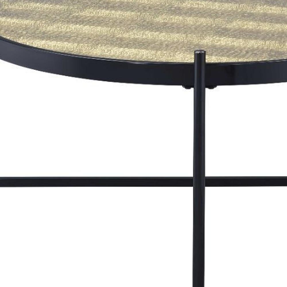 35" Black And Gold Glass And Manufactured Wood Round Coffee Table. Picture 3