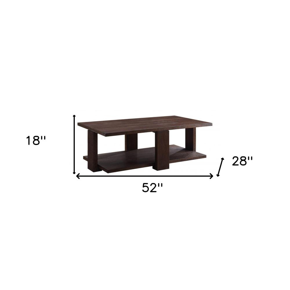 52" Walnut Manufactured Wood Rectangular Coffee Table With Shelf. Picture 5