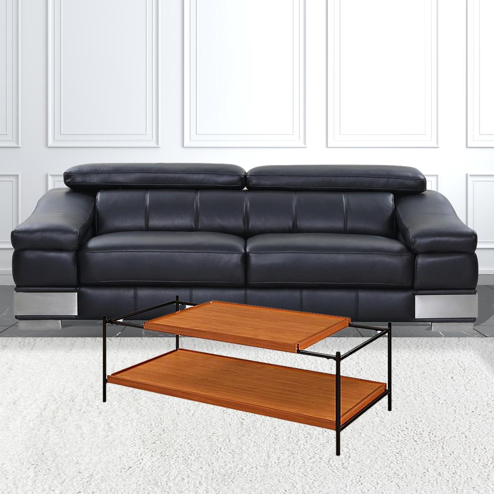 48" Black And Honey Oak Rectangular Coffee Table With Shelf. Picture 2