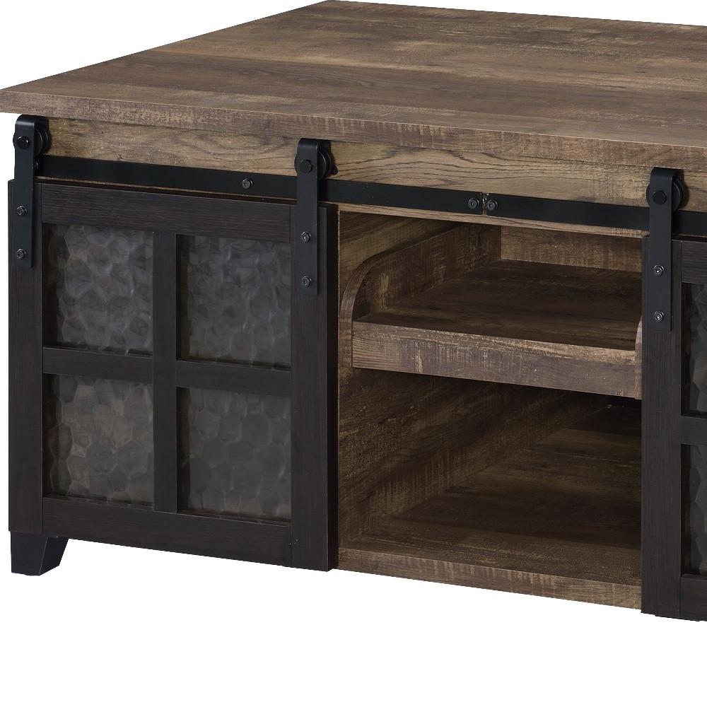 47" Black And Rustic Oak Manufactured Wood Rectangular Coffee Table With Shelf. Picture 2