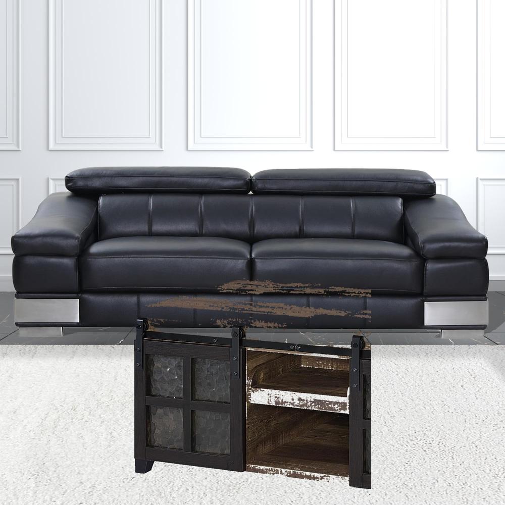 47" Black And Rustic Oak Manufactured Wood Rectangular Coffee Table With Shelf. Picture 3