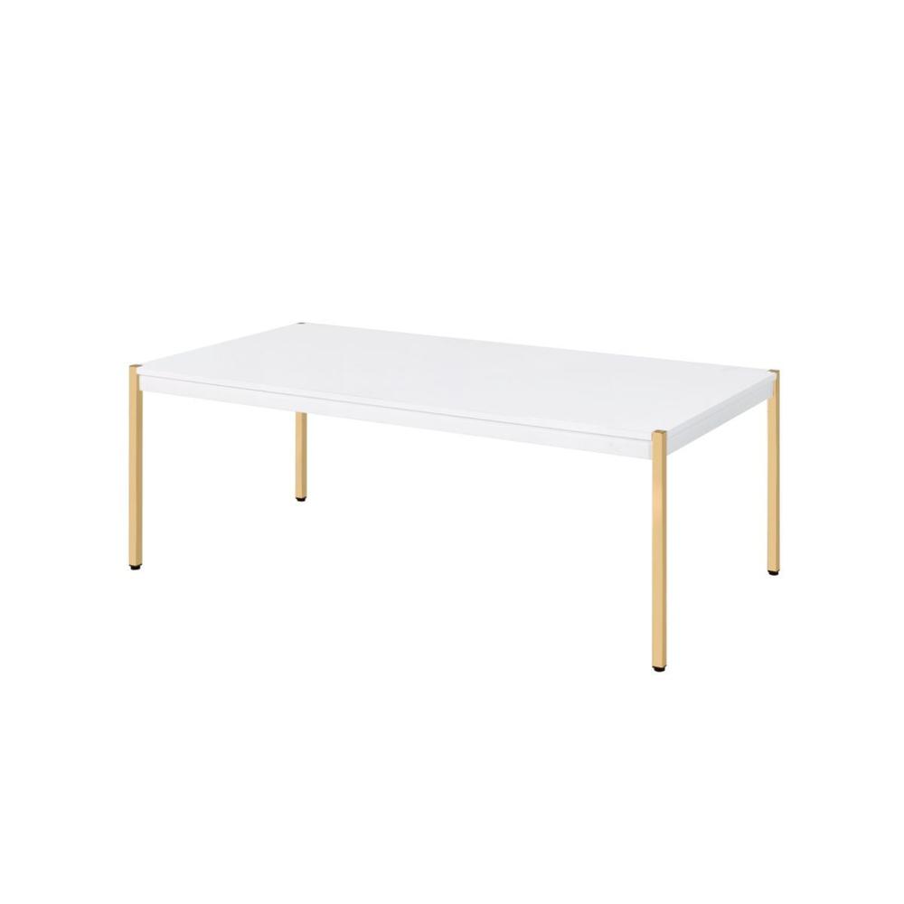 48" Gold And White Manufactured Wood And Metal Rectangular Coffee Table. Picture 3