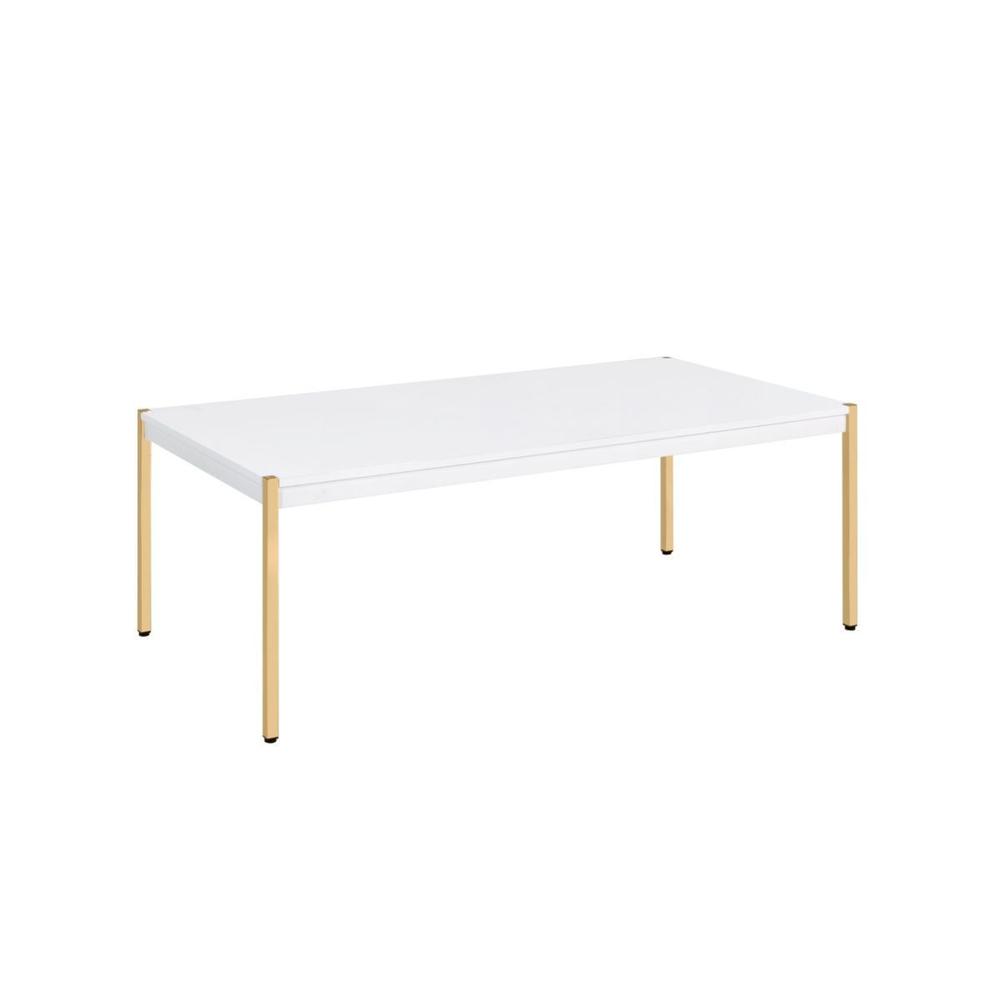 48" Gold And White Manufactured Wood And Metal Rectangular Coffee Table. Picture 1