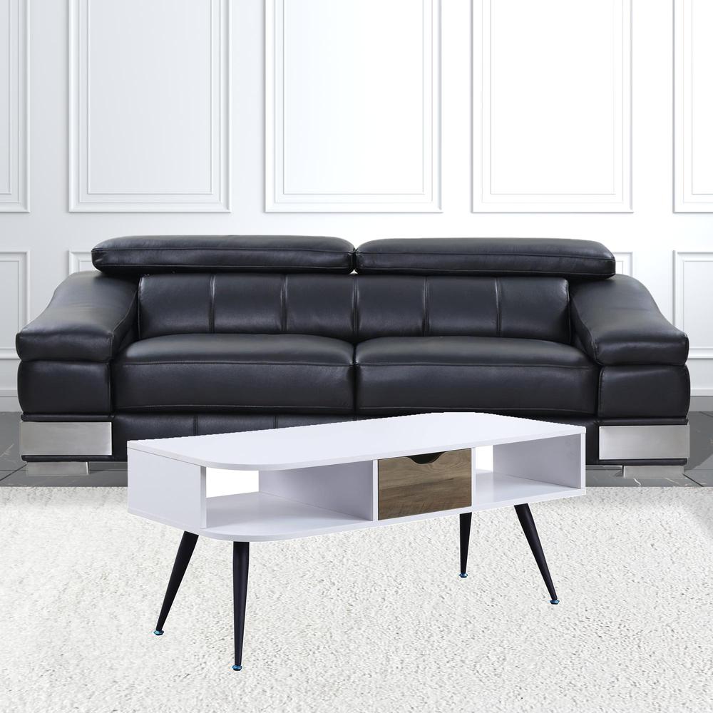 44" Black And White Melamine Veneer And Metal Rectangular Coffee Table. Picture 3