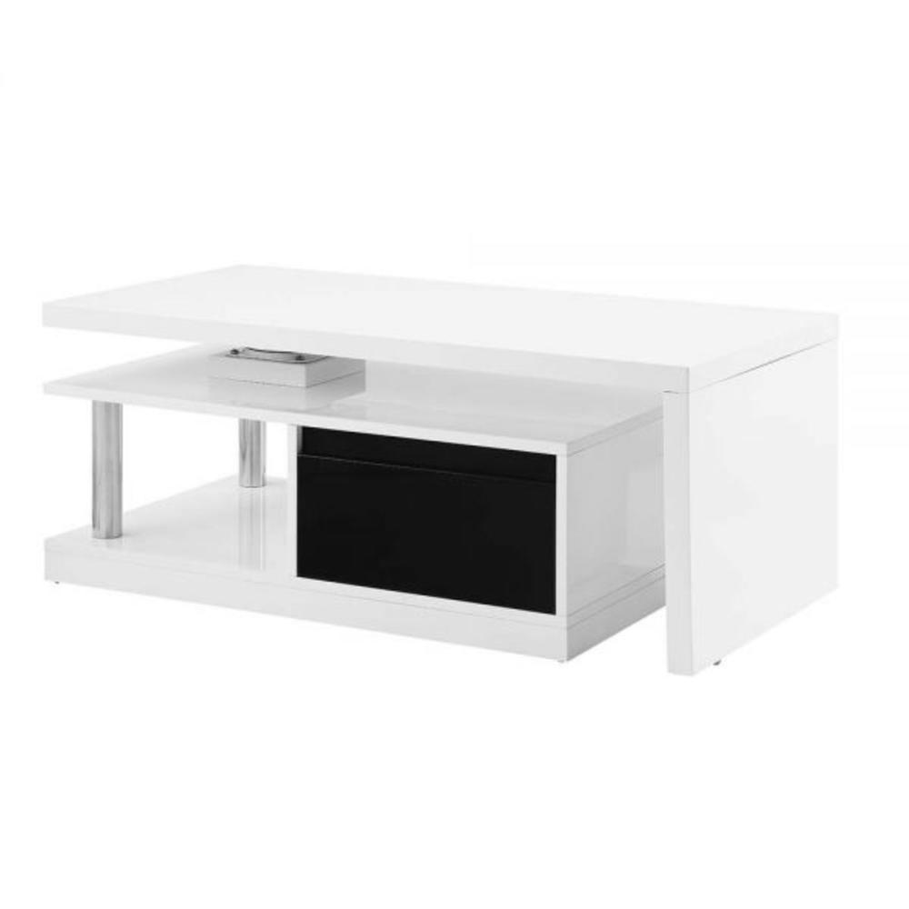 63" White Rectangular Coffee Table With Two Drawers And Shelf. Picture 1