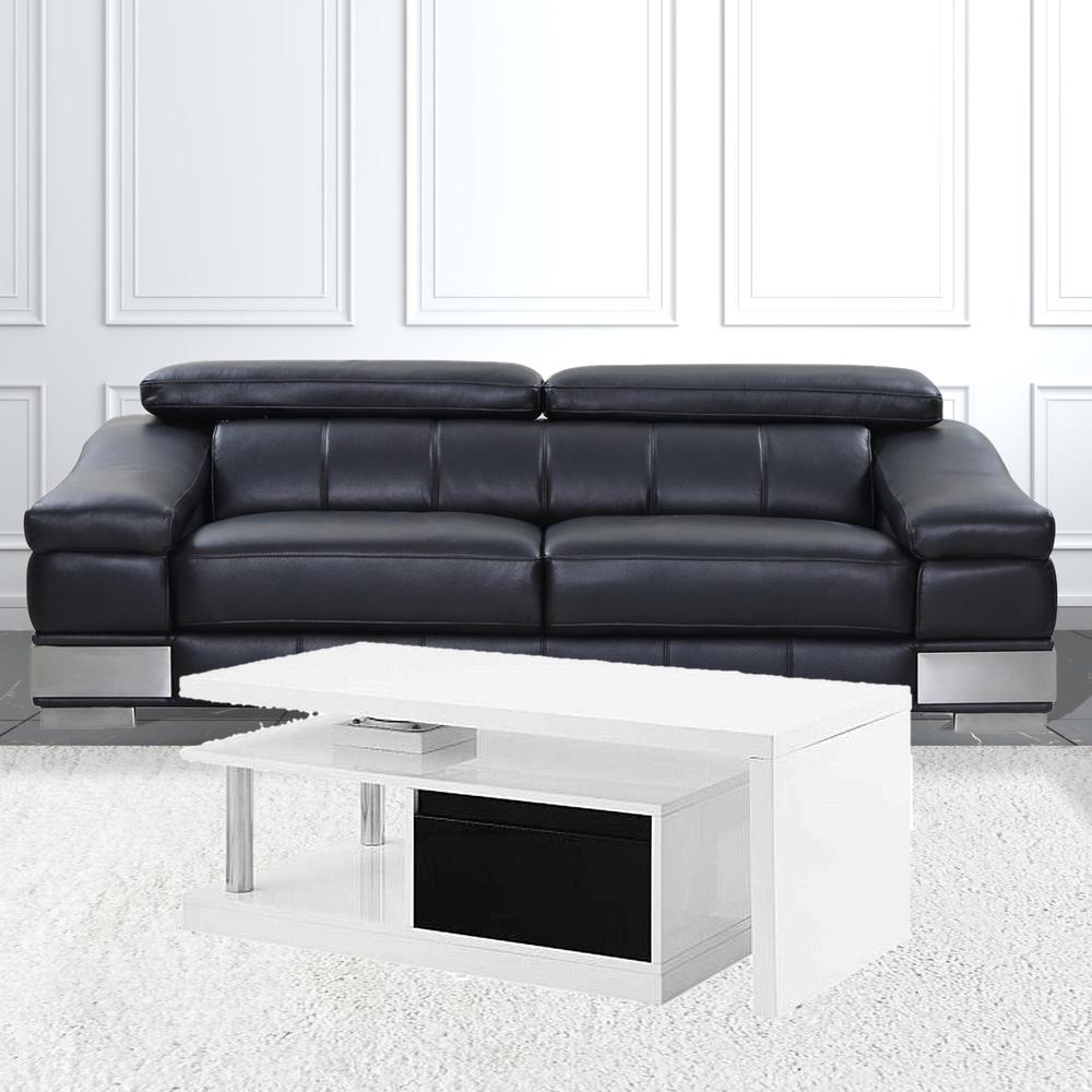 63" White Rectangular Coffee Table With Two Drawers And Shelf. Picture 2