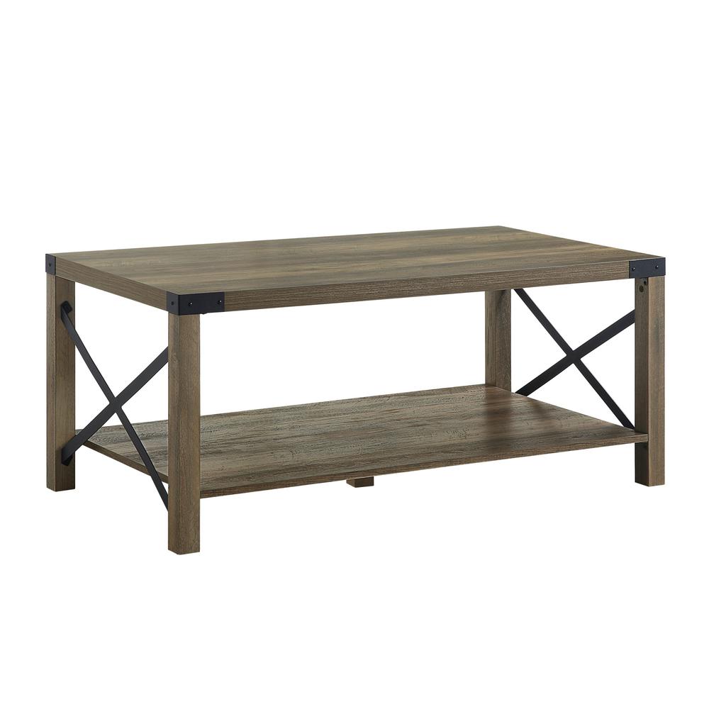 47" Rustic Oak Manufactured Wood Rectangular Coffee Table With Shelf. Picture 1