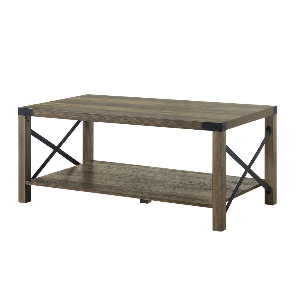 47" Rustic Oak Manufactured Wood Rectangular Coffee Table With Shelf. Picture 2