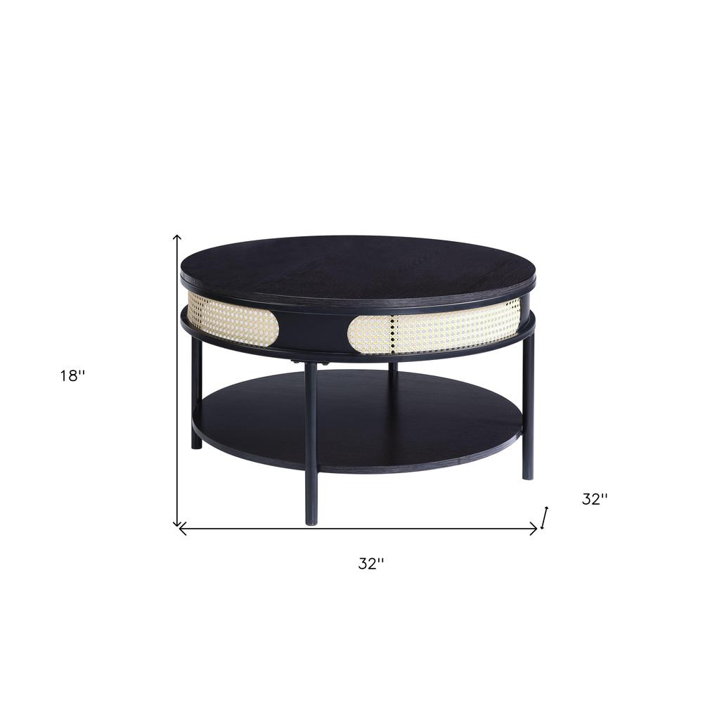 32" Black Melamine Veneer Round Coffee Table with shelf. Picture 5