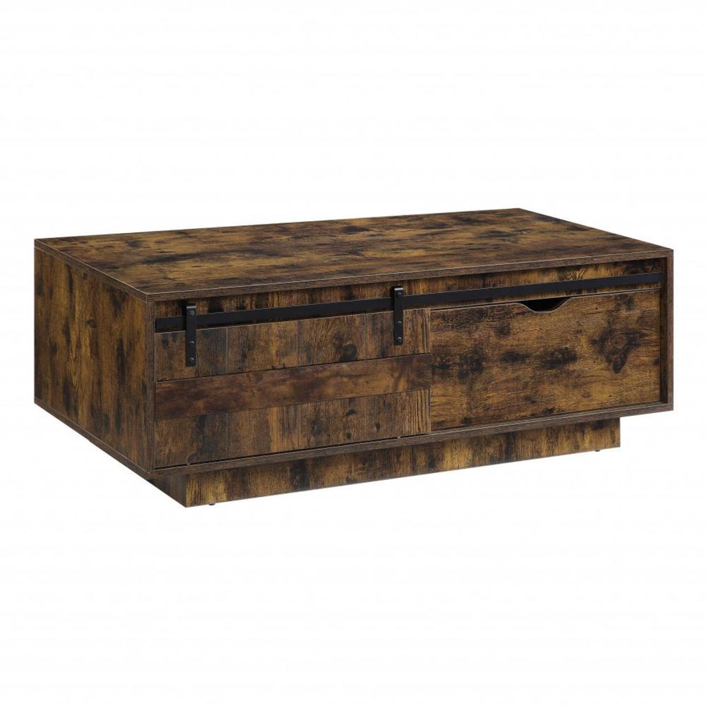 47" Rustic Oak Melamine Veneer And Manufactured Wood Rectangular Coffee Table. Picture 1