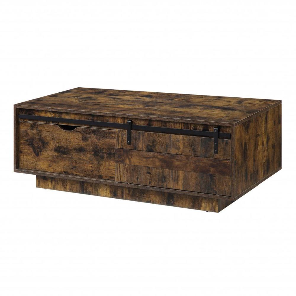 47" Rustic Oak Melamine Veneer And Manufactured Wood Rectangular Coffee Table. Picture 2