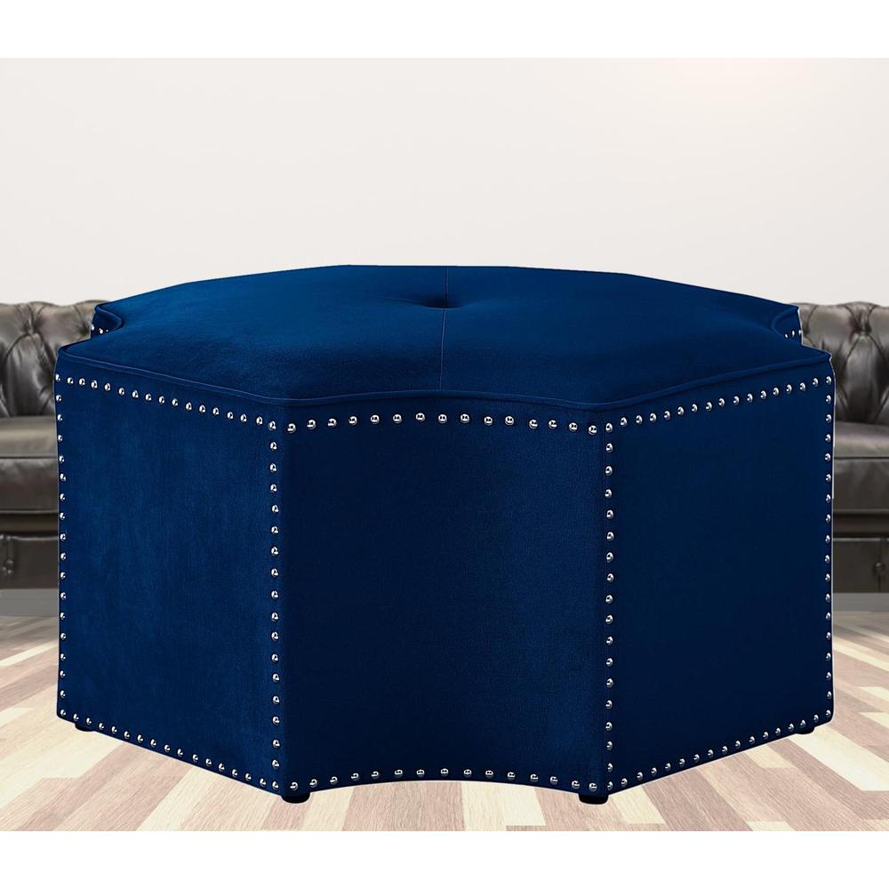 33" Navy Blue Velvet Specialty Cocktail Ottoman. Picture 6