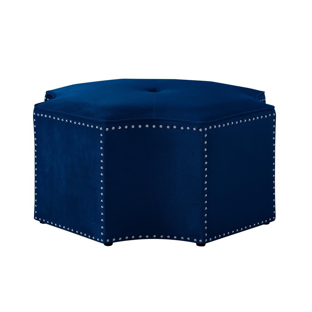 33" Navy Blue Velvet Specialty Cocktail Ottoman. Picture 1