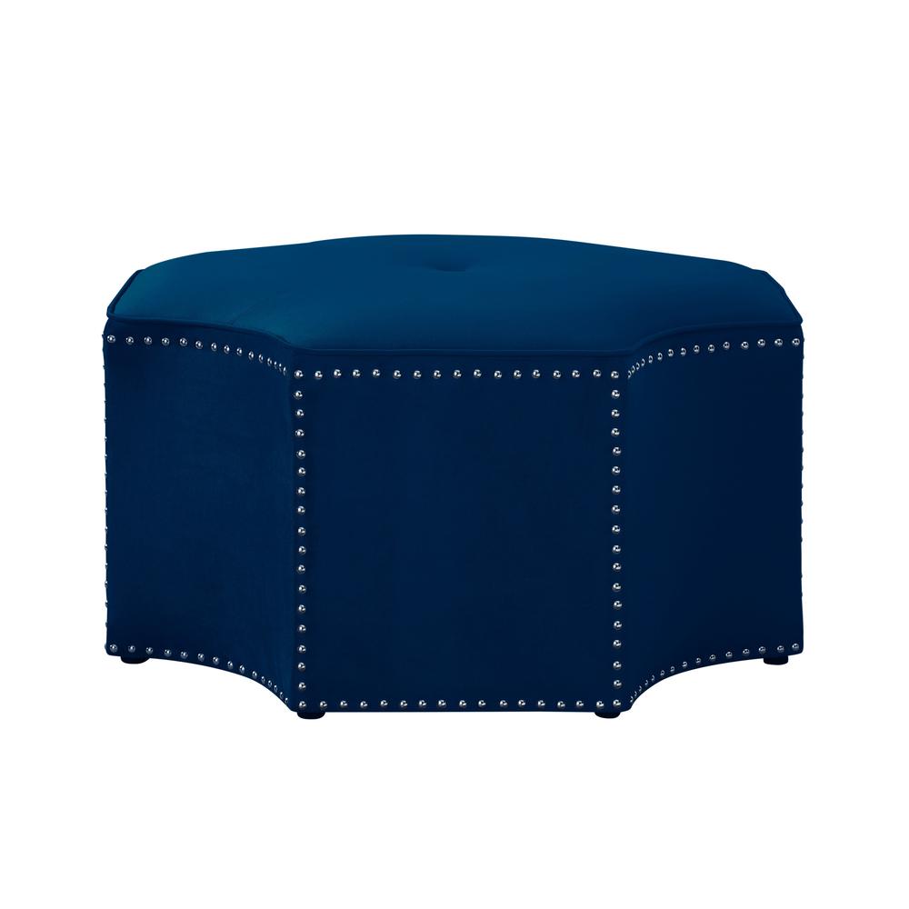 33" Navy Blue Velvet Specialty Cocktail Ottoman. Picture 2