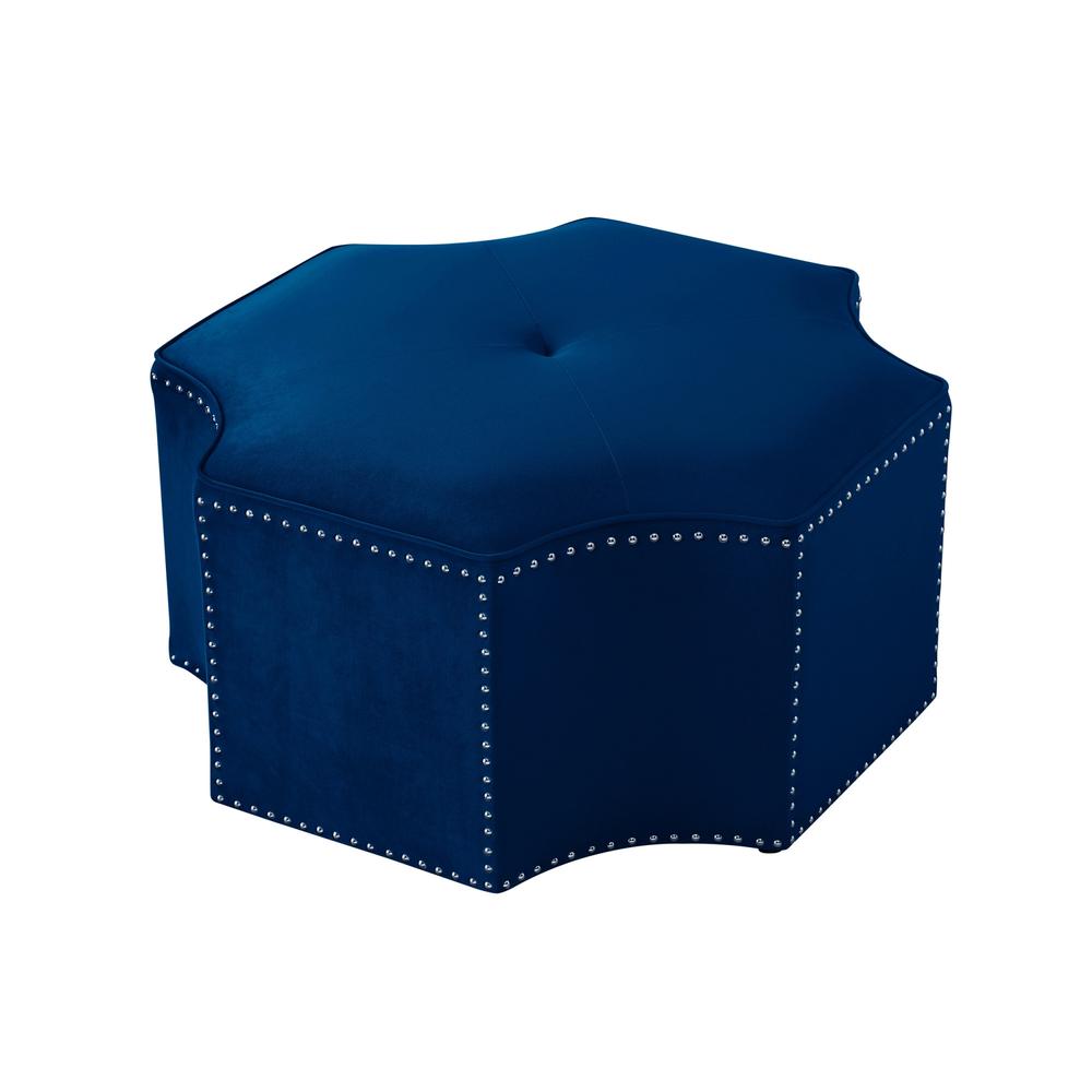 33" Navy Blue Velvet Specialty Cocktail Ottoman. Picture 3