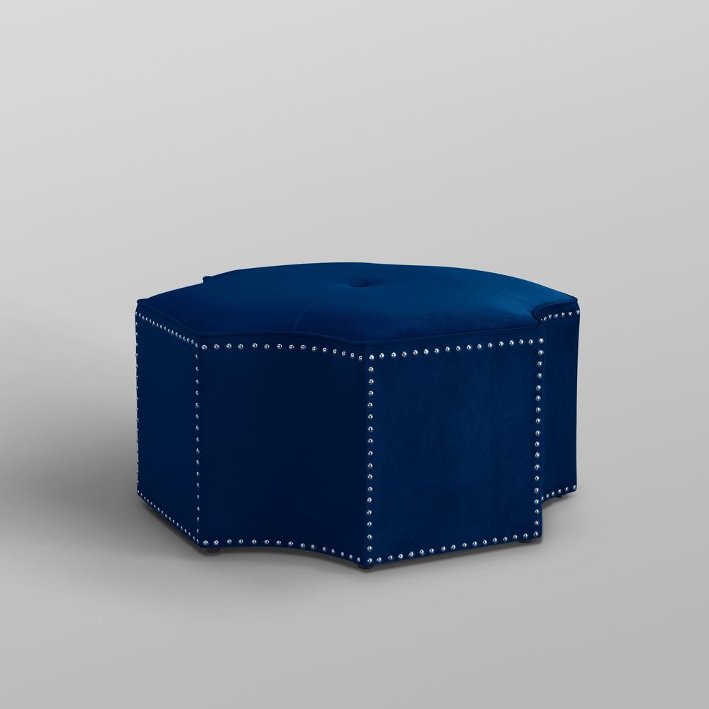 33" Navy Blue Velvet Specialty Cocktail Ottoman. Picture 9