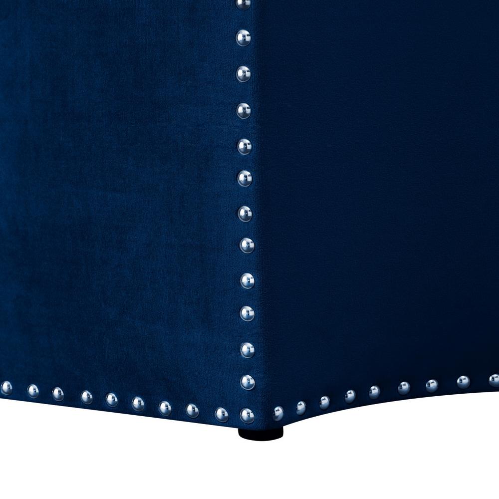 33" Navy Blue Velvet Specialty Cocktail Ottoman. Picture 7