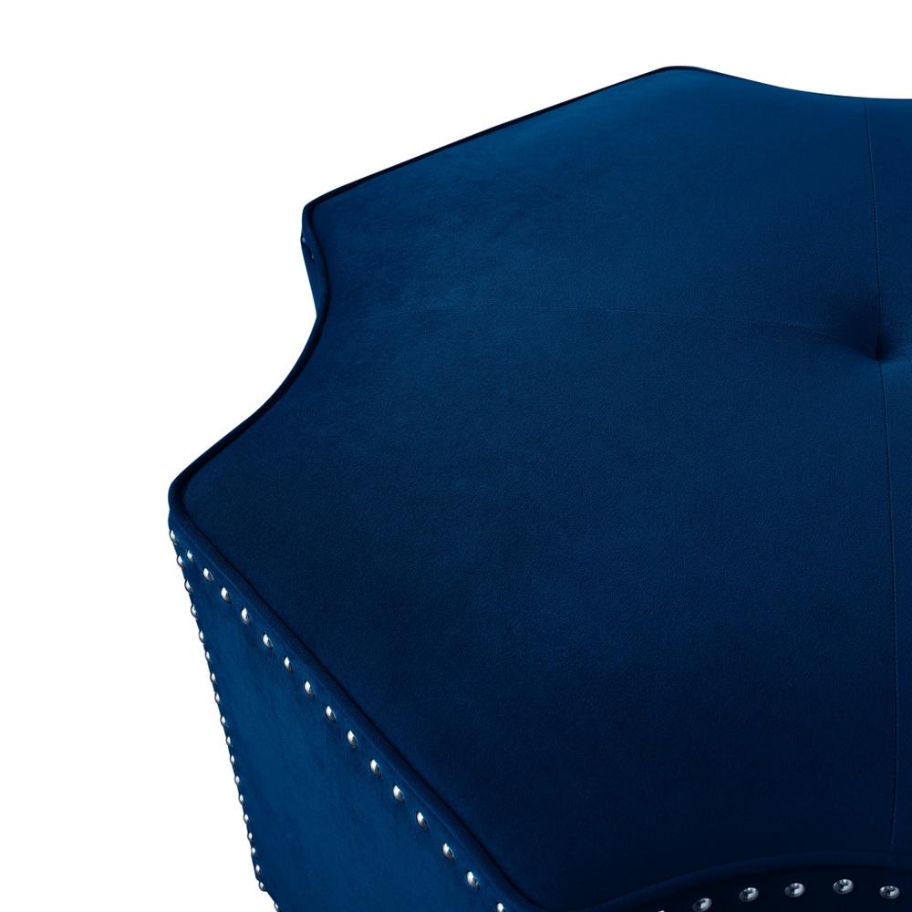 33" Navy Blue Velvet Specialty Cocktail Ottoman. Picture 8