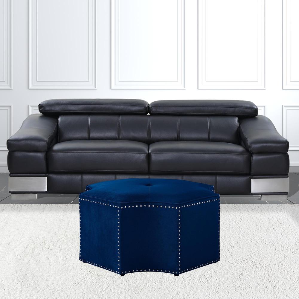 33" Navy Blue Velvet Specialty Cocktail Ottoman. Picture 5