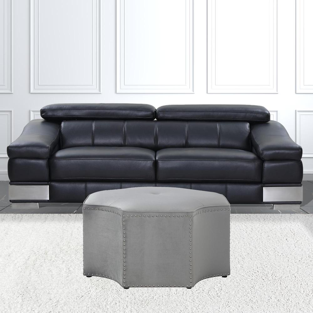 33" Gray Linen Specialty Cocktail Ottoman. Picture 4