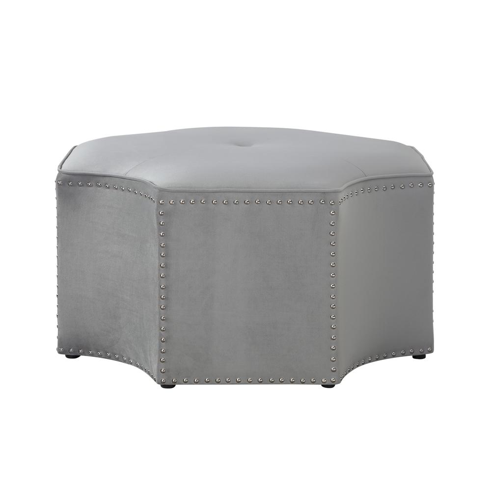 33" Gray Linen Specialty Cocktail Ottoman. Picture 1