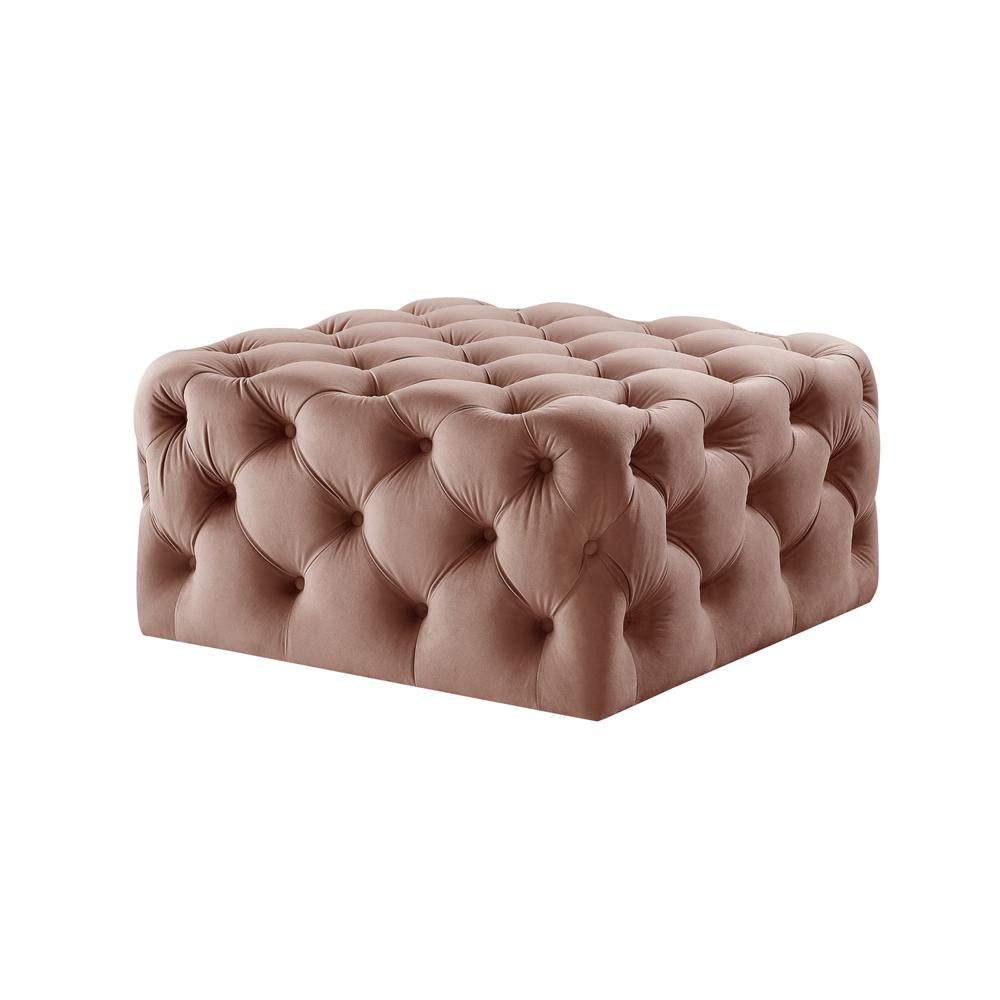 33" Blush Velvet And Black Rolling Tufted Cocktail Ottoman. Picture 1