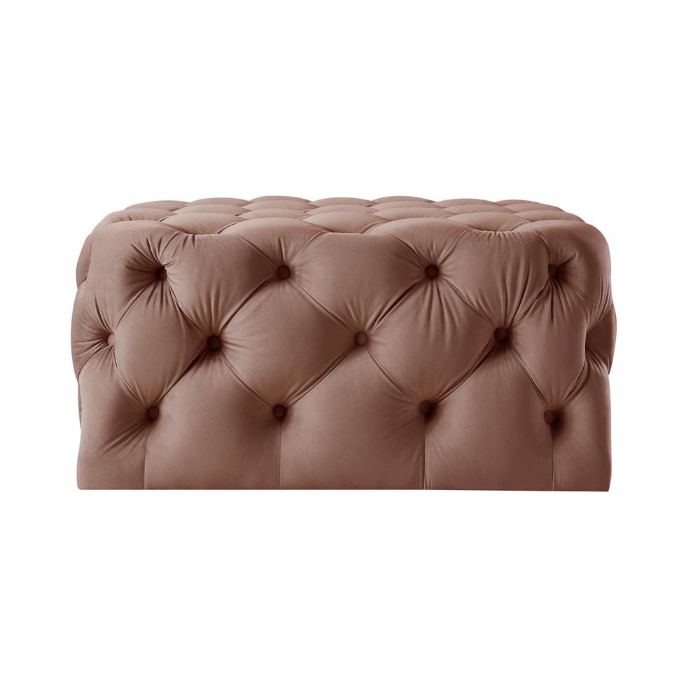 33" Blush Velvet And Black Rolling Tufted Cocktail Ottoman. Picture 3