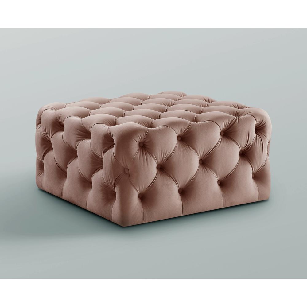 33" Blush Velvet And Black Rolling Tufted Cocktail Ottoman. Picture 5