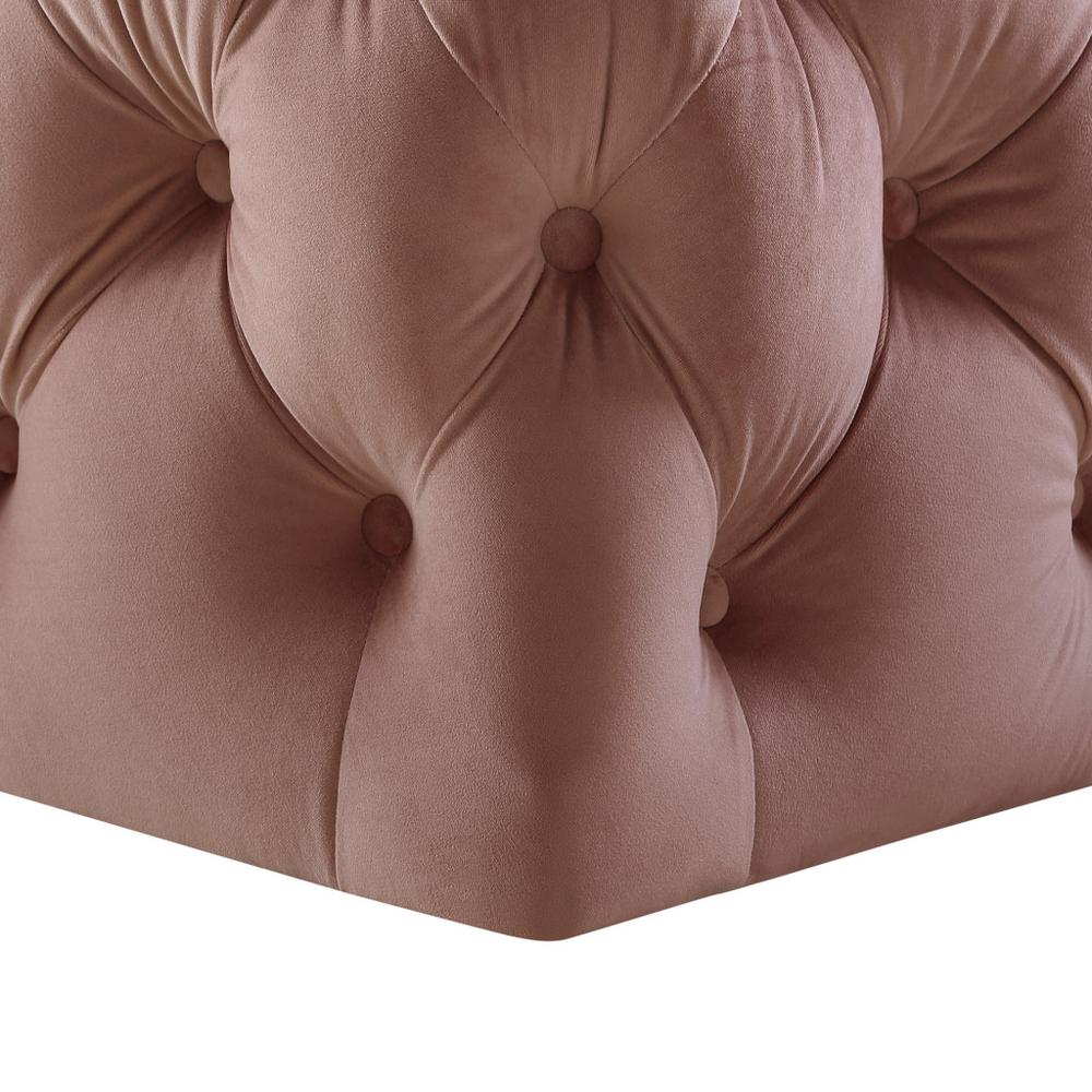 33" Blush Velvet And Black Rolling Tufted Cocktail Ottoman. Picture 4