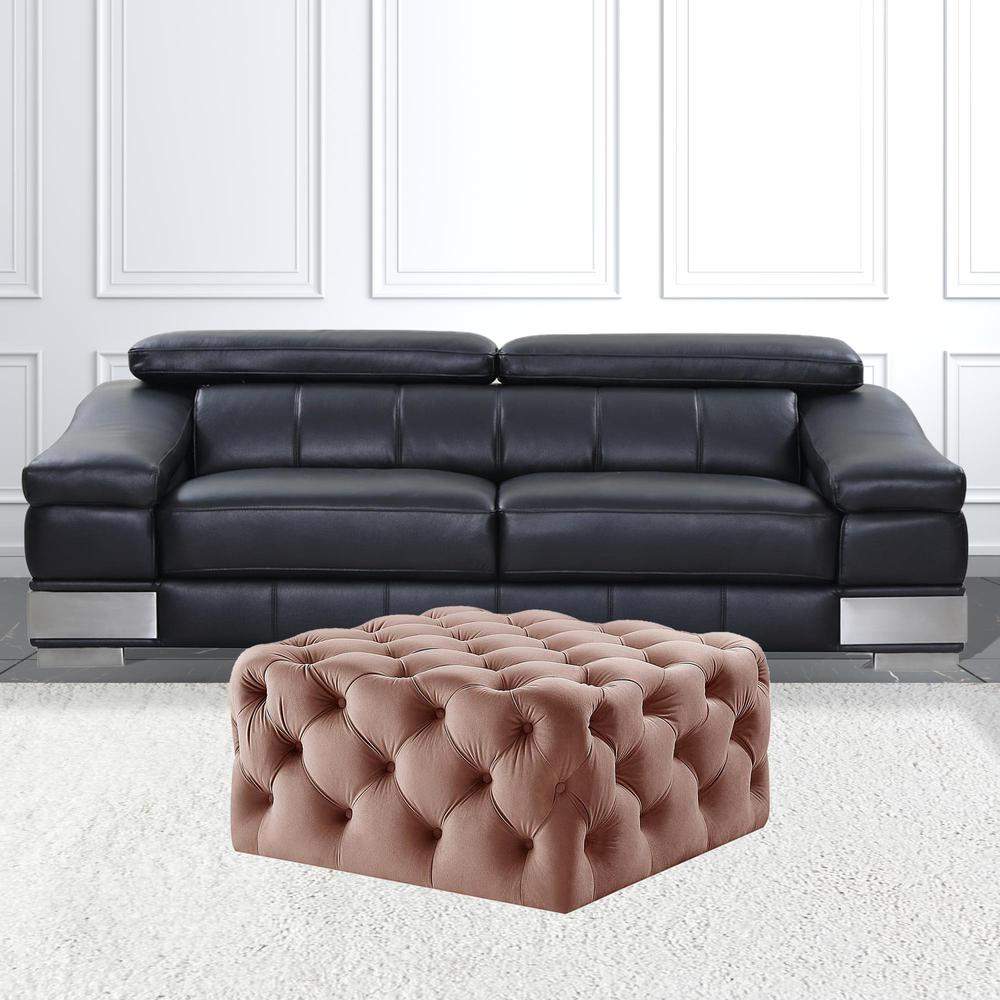 33" Blush Velvet And Black Rolling Tufted Cocktail Ottoman. Picture 2