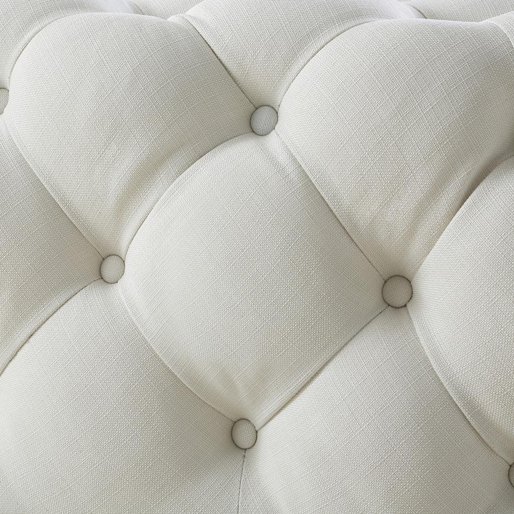 33" White Linen And Black Rolling Tufted Cocktail Ottoman. Picture 6